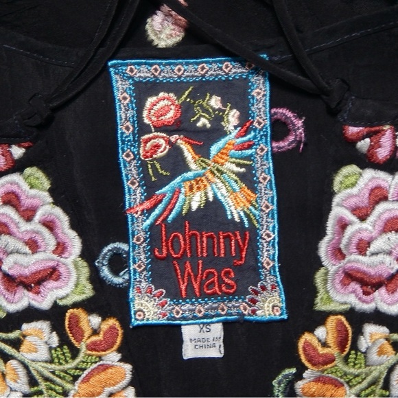 Johnny Was Botanical Midi Dress Embroidered Cupra Rayon Size XS Black Tiered - Picture 8 of 9